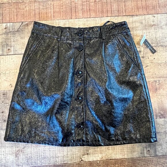 BP + Wildfang Black Mini Skirt Faux Patent Leather Small Button Front NEW NWT - Picture 8 of 9